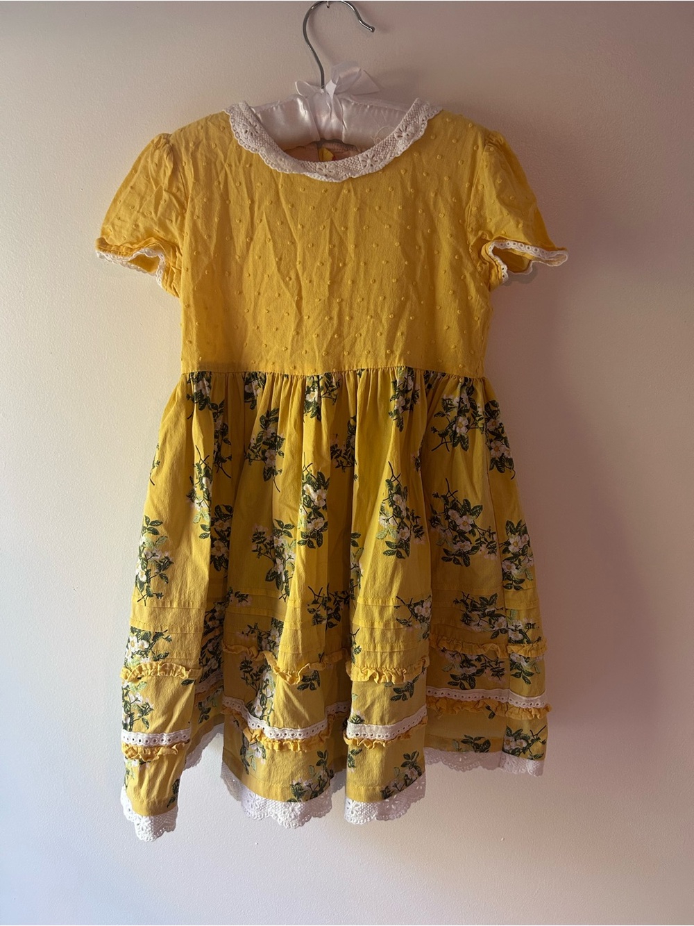 Matilda Jane Yellow Floral Lace-Trim Dress